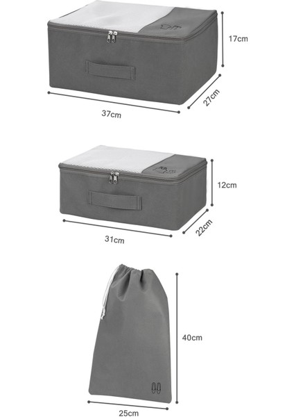 3'lü Gri Valiz Düzenleyici Bavul İçi Organizer Set Seyehat Hurcu