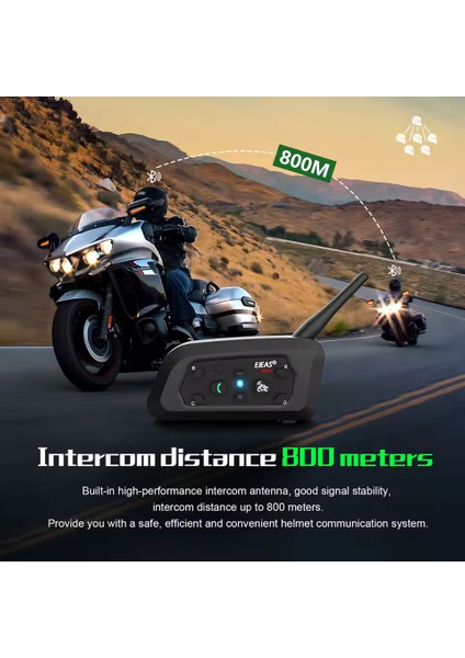 Ejeas V6 Pro + Motosiklet Interkom Kask Bluetooth Kulaklık 6 Biniciler 800M Communicator Su Geçirmez Interkom