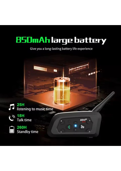 Ejeas V6 Pro + Motosiklet Interkom Kask Bluetooth Kulaklık 6 Biniciler 800M Communicator Su Geçirmez Interkom
