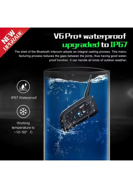 Ejeas V6 Pro + Motosiklet Interkom Kask Bluetooth Kulaklık 6 Biniciler 800M Communicator Su Geçirmez Interkom