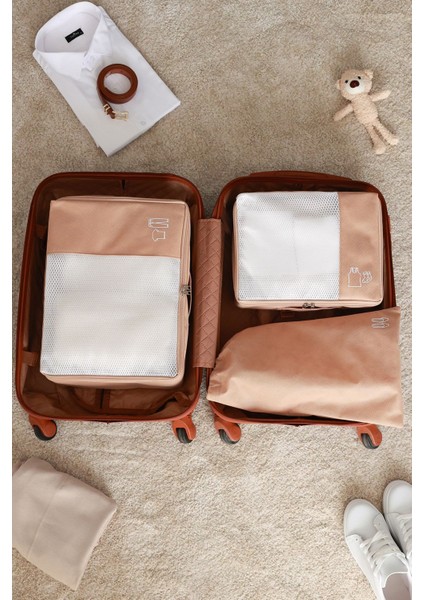 3'lü Bej Valiz Düzenleyici Bavul İçi Organizer Set Seyehat Hurcu