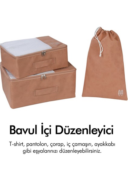 3'lü Bej Valiz Düzenleyici Bavul İçi Organizer Set Seyehat Hurcu