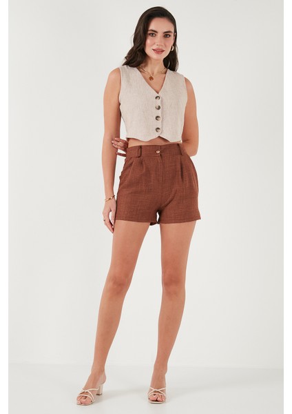 Kırçıllı Regular Fit Cepli Kısa Şort Bayan Şort 5866201