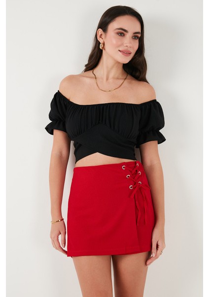 Regular Fit Madonna Yaka Bağlama Detaylı Crop Bluz Bayan Bluz 6527017 fiyatları