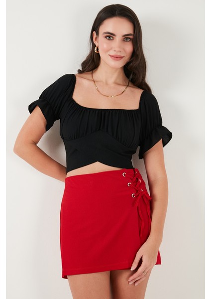 Regular Fit Madonna Yaka Bağlama Detaylı Crop Bluz Bayan Bluz 6527017 indirimleri