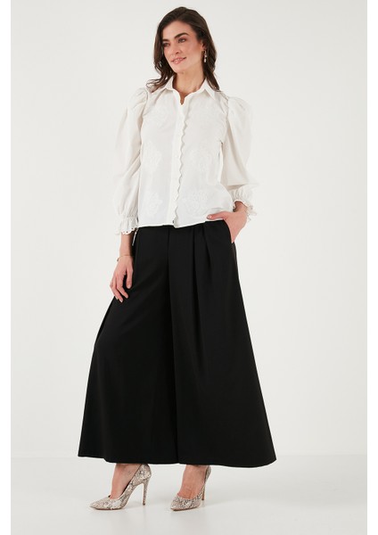 Pamuklu Slim Fit Nakışlı Balon Kol Gömlek Bayan Gömlek 676208 modelleri