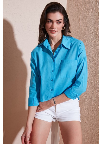 Pamuk ve Keten Karışımlı Regular Fit Önü Kısa Arkası Uzun Gömlek Bayan Gömlek 6772867 modelleri