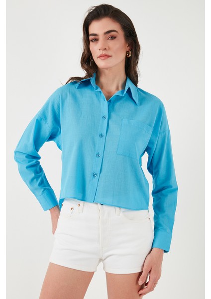 Pamuk ve Keten Karışımlı Regular Fit Önü Kısa Arkası Uzun Gömlek Bayan Gömlek 6772867 indirimleri