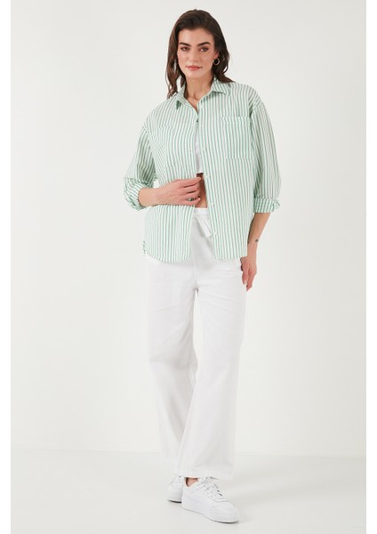 Regular Fit Uzun Kollu Çizgili Gömlek Bayan Gömlek 6772875