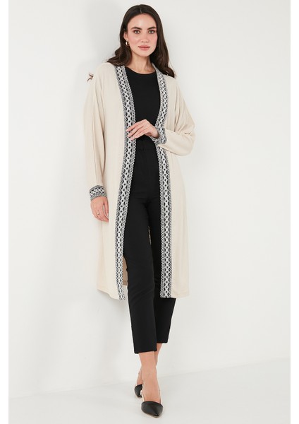 Modest Regular Fit Bağlamalı Nakışlı Tesettür Uzun Kimono Hırka Bayan Hırka 5866173