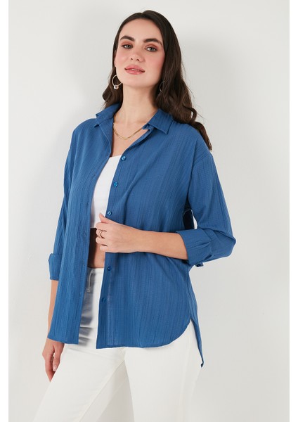 Regular Fit Uzun Kollu Dokulu Gömlek Bayan Gömlek 6772799