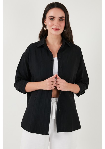 Regular Fit Uzun Kollu Dokulu Gömlek Bayan Gömlek 6772799