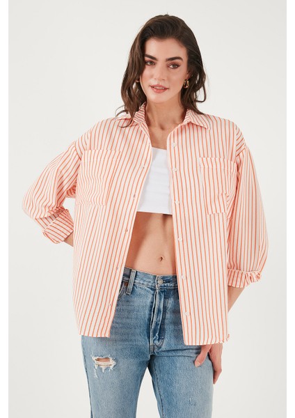Regular Fit Uzun Kollu Çizgili Gömlek Bayan Gömlek 6772875