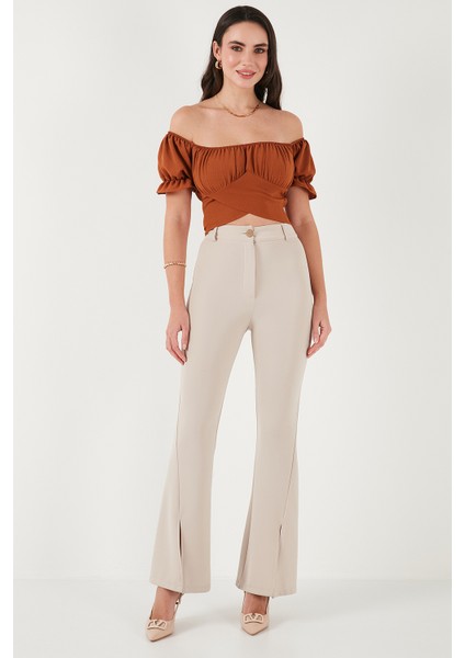 Regular Fit Madonna Yaka Bağlama Detaylı Crop Bluz Bayan Bluz 6527017