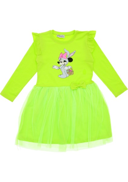 Kız Çocuk Elbise Taşlı Baskılı