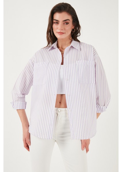 Regular Fit Uzun Kollu Çizgili Gömlek Bayan Gömlek 6772875