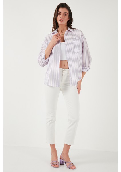 Regular Fit Uzun Kollu Çizgili Gömlek Bayan Gömlek 6772875