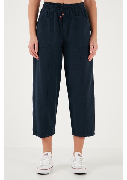 Pamuklu Relaxed Fit Yüksek Bel Geniş Kısa Paça Pantolon Bayan Pantolon 668YP5318