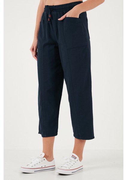 Pamuklu Relaxed Fit Yüksek Bel Geniş Kısa Paça Pantolon Bayan Pantolon 668YP5318