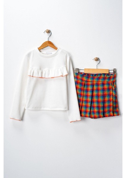 Kız Çocuk Ekose Şort Etekli Badili Takım