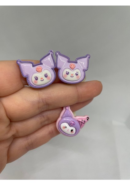 Pervin Accessories Kuromi Küpe ve Yüzük Set