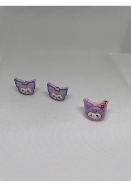 Pervin Accessories Kuromi Küpe ve Yüzük Set fırsatları