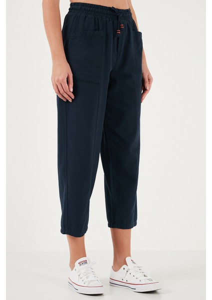 Pamuklu Relaxed Fit Yüksek Bel Geniş Kısa Paça Pantolon Bayan Pantolon 668YP5318