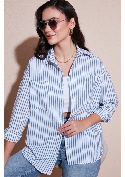 Regular Fit Uzun Kollu Çizgili Gömlek Bayan Gömlek 6772875