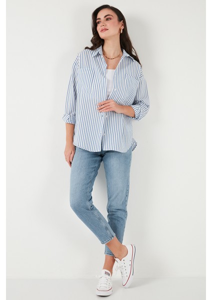 Regular Fit Uzun Kollu Çizgili Gömlek Bayan Gömlek 6772875