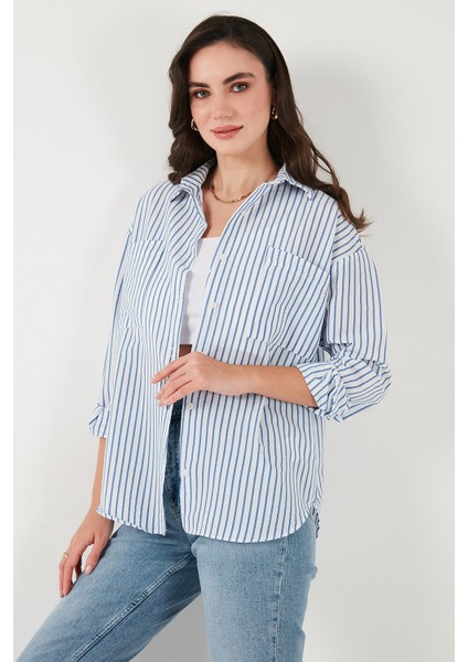Regular Fit Uzun Kollu Çizgili Gömlek Bayan Gömlek 6772875