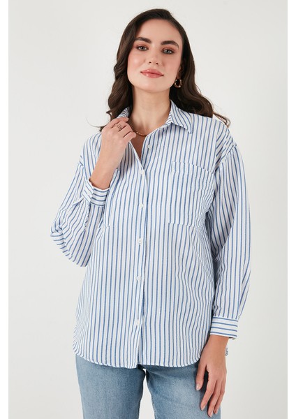 Regular Fit Uzun Kollu Çizgili Gömlek Bayan Gömlek 6772875