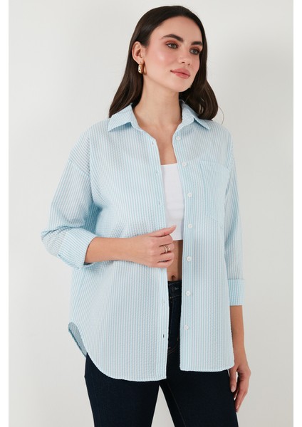 Regular Fit Uzun Kollu Cepli Çizgili Gömlek Bayan Gömlek 6772895 fiyatları