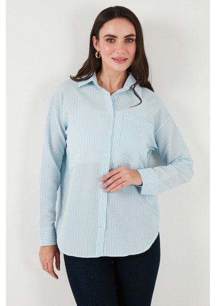 Regular Fit Uzun Kollu Cepli Çizgili Gömlek Bayan Gömlek 6772895 indirimleri