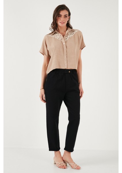 Pamuklu Standart Fit Yüksel Bel Düz Paça Pantolon Bayan Pantolon 668YP4924