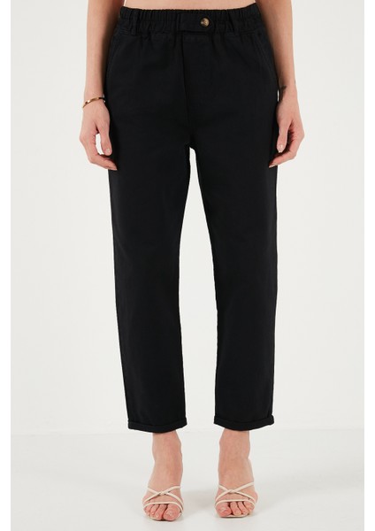 Pamuklu Standart Fit Yüksel Bel Düz Paça Pantolon Bayan Pantolon 668YP4924 fiyatları