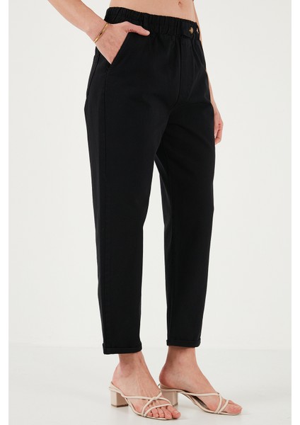 Pamuklu Standart Fit Yüksel Bel Düz Paça Pantolon Bayan Pantolon 668YP4924 indirimleri