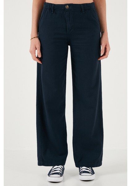 Pamuklu Standart Fit Yüksek Bel Geniş Paça Pantolon Bayan Pantolon 668YP5193