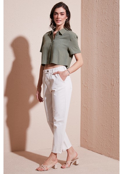 Pamuklu Standart Fit Yüksel Bel Düz Paça Pantolon Bayan Pantolon 668YP4924