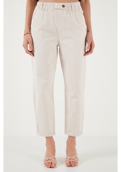 Pamuklu Standart Fit Yüksel Bel Düz Paça Pantolon Bayan Pantolon 668YP4924 fiyatları