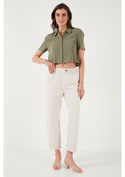 Pamuklu Standart Fit Yüksel Bel Düz Paça Pantolon Bayan Pantolon 668YP4924 fırsatları