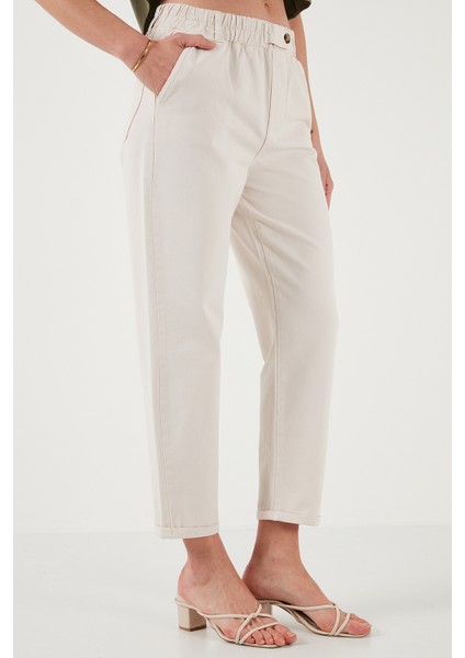 Pamuklu Standart Fit Yüksel Bel Düz Paça Pantolon Bayan Pantolon 668YP4924 indirimleri