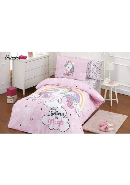 Pembe Unicorn Tek Kişilik Nevresim Takımı