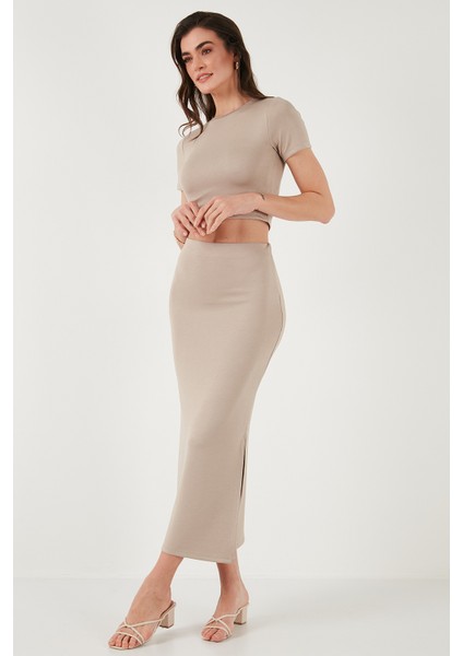 Slim Fit Yırtmaç Detaylı Uzun Etekli Crop Takım Bayan Takım 5866148 fiyatları