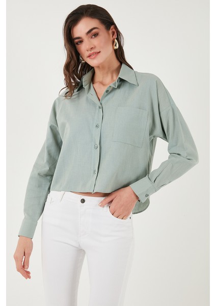 Pamuk ve Keten Karışımlı Regular Fit Önü Kısa Arkası Uzun Gömlek Bayan Gömlek 6772867 indirimleri