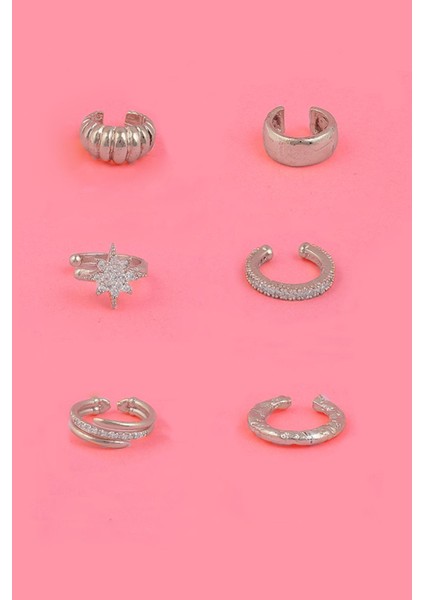 Kadın Gümüş Kaplama 6'lı Earcuff Küpe Seti fiyatları
