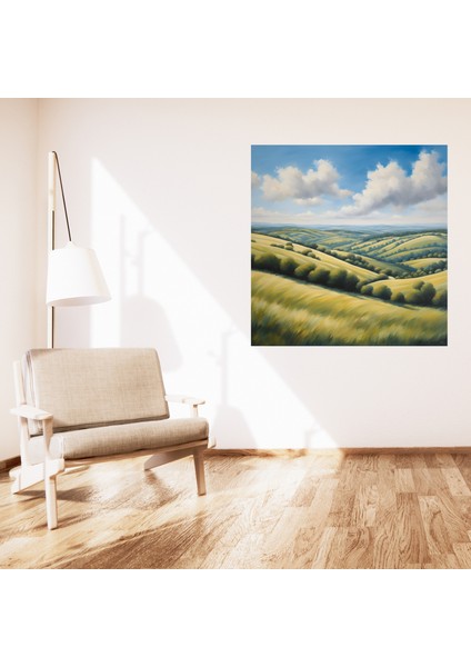 Minimalist Doğa ve Manzara Yeşil Tepeler ve Ağaçlar Çerçevesiz Pvc Tablo