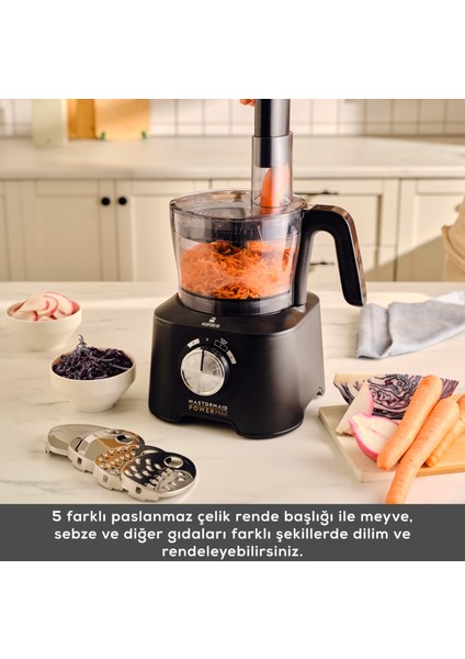 Mastermaid 10 In 1 Premium Mutfak Robotu Çift Katlı 4 Kanatlı Doğrayıcı Black 2000 W Güçlü Motor Performansı + Onerous Mutfak Tartısı