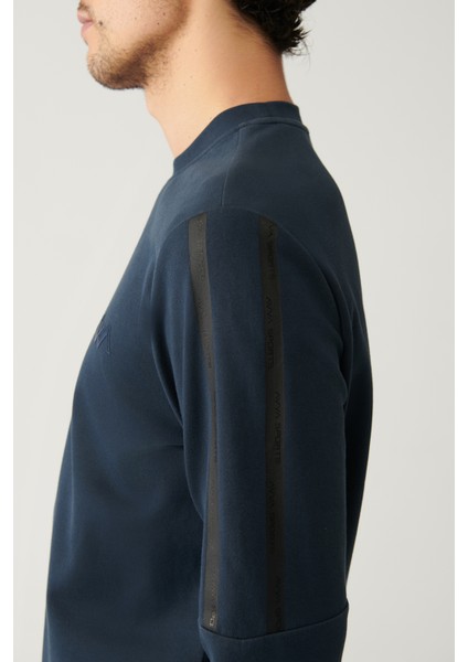 Erkek Lacivert Bisiklet Yaka İnterlok Baskılı Regular Fit Sweatshirt A41Y1203 indirimleri