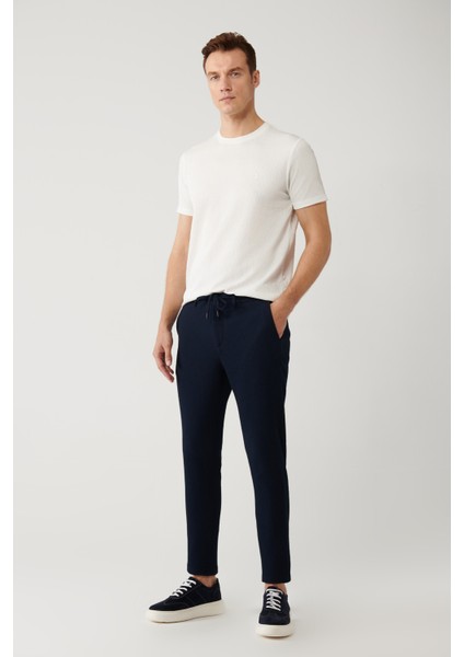 Erkek Lacivert Beli Lastikli Ve Bağcıklı Bi Stretch Pantolon A41y3232