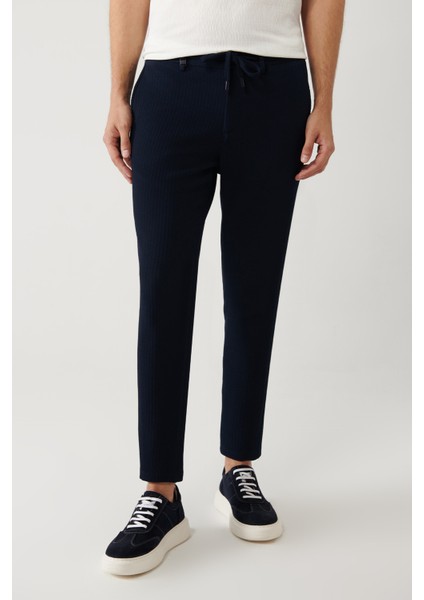 Erkek Lacivert Beli Lastikli Ve Bağcıklı Bi Stretch Pantolon A41y3232